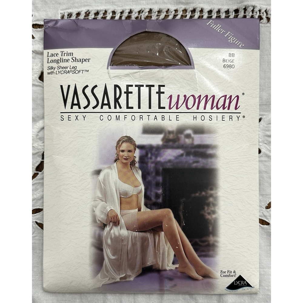 Vintage Vassarette Lace Trim Longline Shaper~ Silky Sheer Leg~#6980 BB Beige